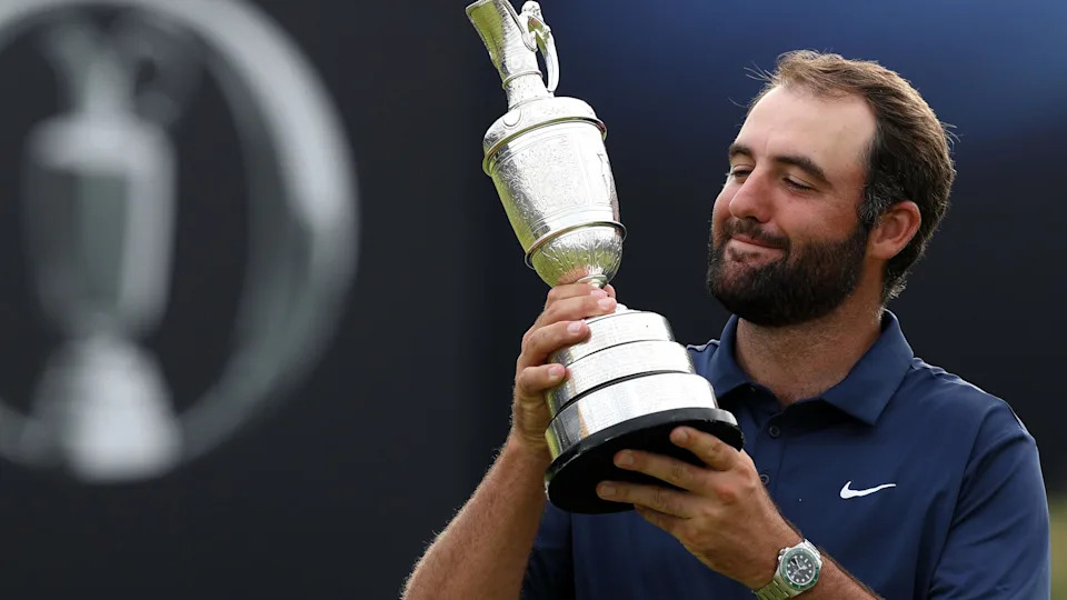 Scottie Scheffler with the Claret Jug after winning The Open in 2025