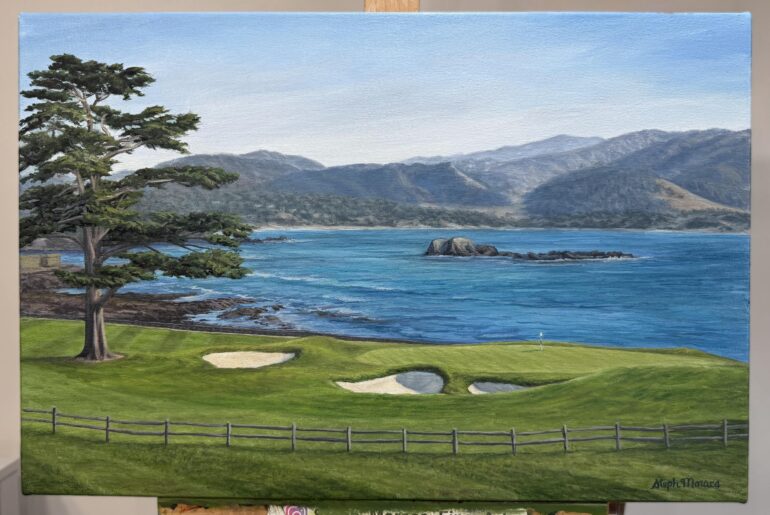 Oil Painting of 18th hole at Pebble Beach
