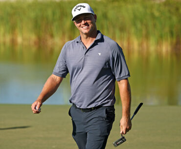 NASSAU, BAHAMAS - DECEMBER 07: Alex Noren of Sweden reacts to his birdie putt on the 12th green during the final round of the Hero World Challenge 2025 at Albany Golf Course on December 07, 2025 in Nassau, Bahamas. (Photo by Jared C. Tilton/Getty Images)