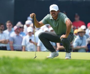 Brooks Koepka lines up a putt on the ninth hole during the first round of the U.S. Open at Oakmont Country Club in June. A LIV defector, Koepka begins his PGA Tour comeback Thursday.