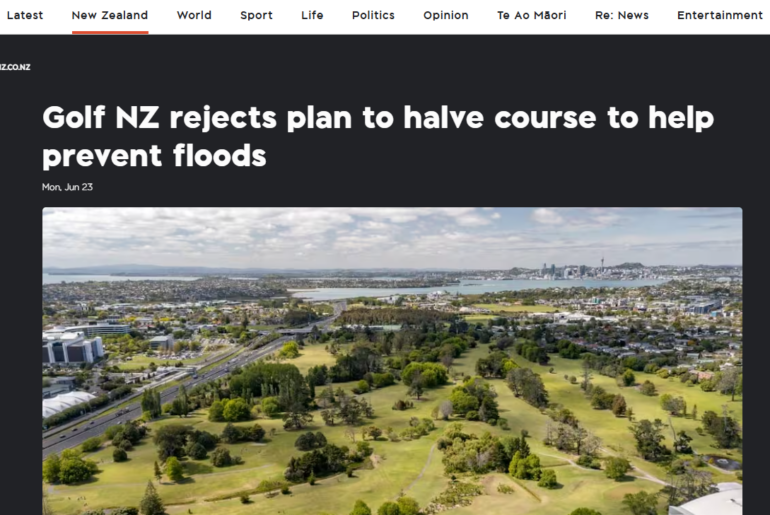 Screenshot of 1News website covering the Takapuna Golf redevelopment controversy
