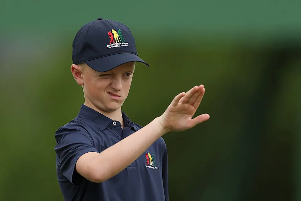 Chaz Zitzner of Springfield, Ohio reads a putt using the "Aim Point" method during the boys 10-11 competition in the Drive, Chip and Putt Championship at Augusta National Golf Club on April 06, 2025 in Augusta, Georgia. (Photo by Richard Heathcote/Getty Images)