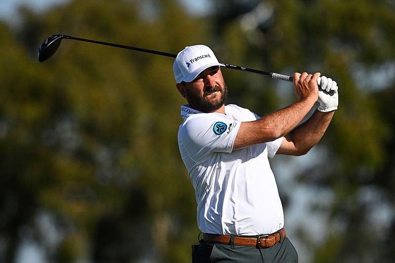 AP photo by Denis Poroy / Baylor School graduate Stephan Jaeger hits from the second tee of the South Course at Torrey Pines during Sunday's final round of the PGA Tour's Farmers Insurance Open in San Diego. Jaeger tied for fifth place.