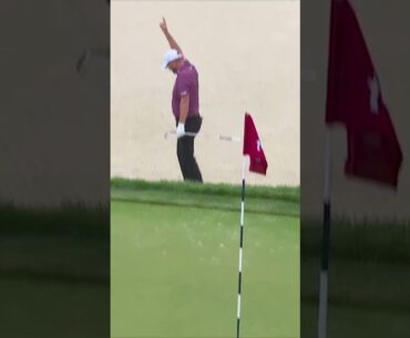 Marc Leishman is heating up 🔥 He holes it from the bunker on No. 8 for his fourth birdie of the day.