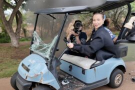 Tana crashed the golf cart learning how to drive...