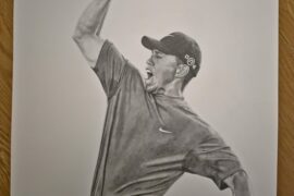 My drawing of Tiger celebrating the 2005 Masters win at Augusta