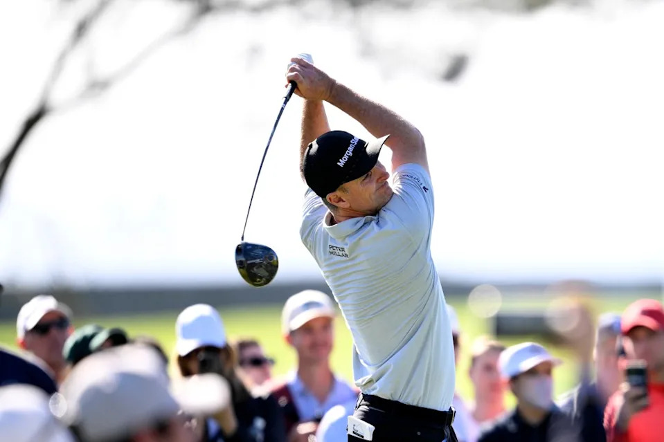 Justin Rose swings during the final round of the Farmers Insurance Open on Feb. 1. Getty Images