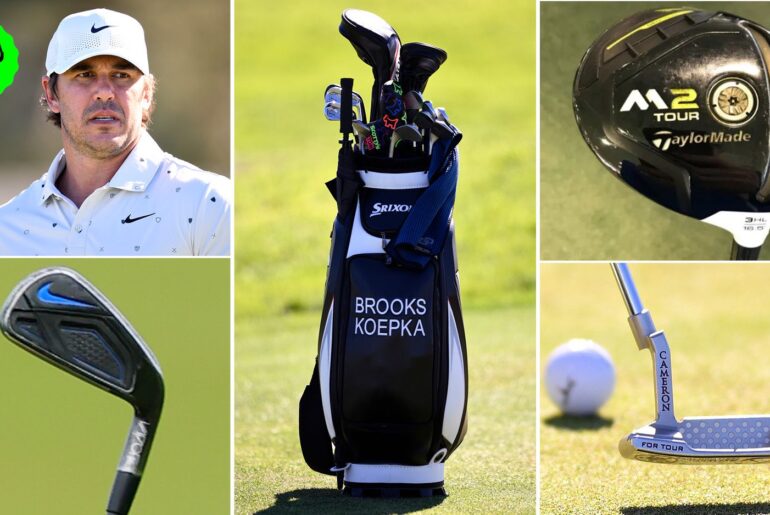 Brooks Koepka's bag and various clubs around it