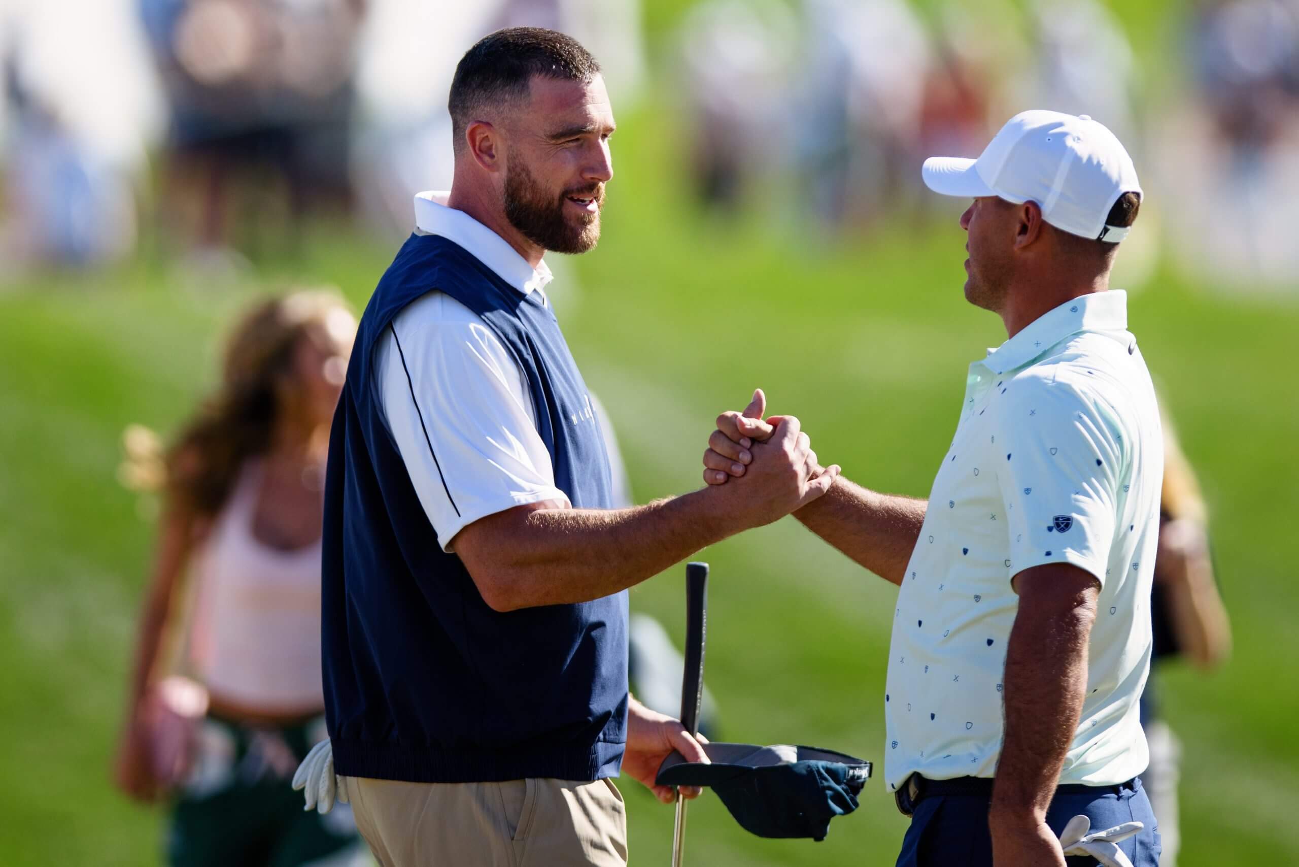 Travis Kelce played nine holes with Brooks Koepka during Wednesday's pro-am at the WM Phoenix Open. 