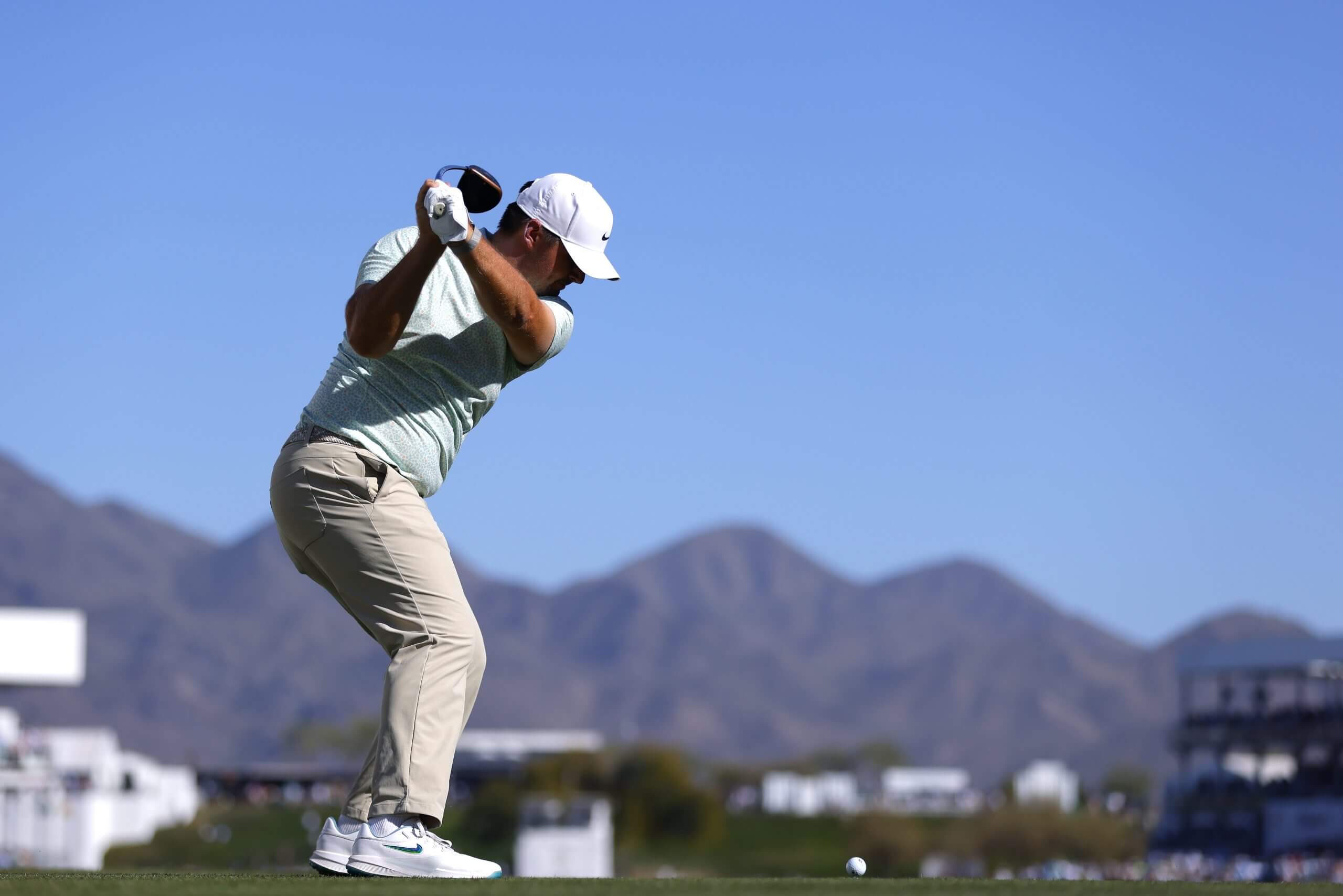 Chris Gotterup swings his driver during the final round of the WM Phoenix Open.