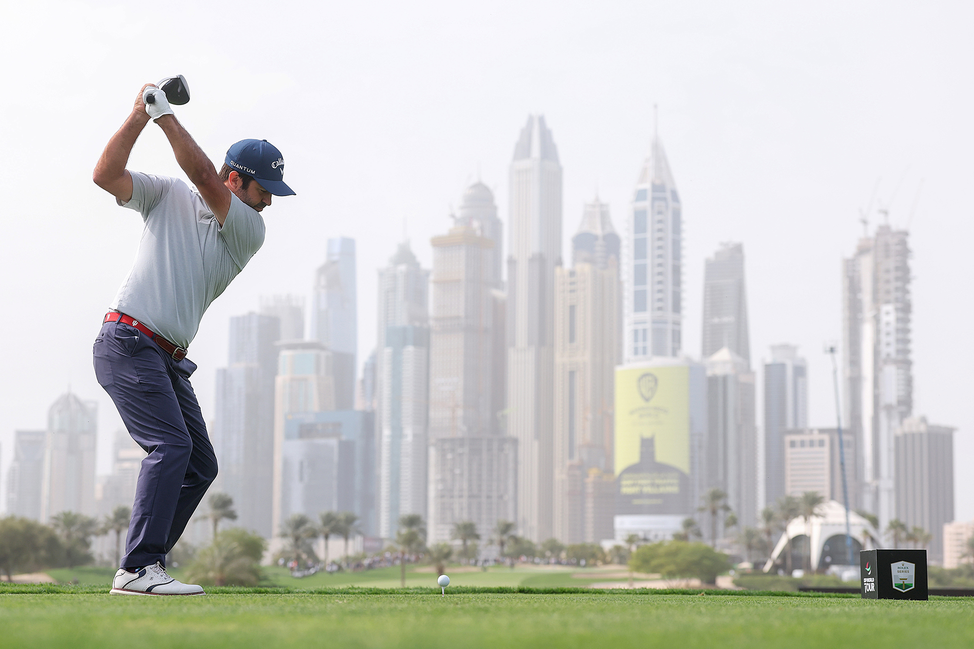 Jorge Campillo at the top of backswing hitting driver in Dubai