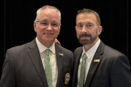 Paul Carter, left, was voted to serve one-year as president of the Golf Course Superintendents Association of America. Joining him is Rhett Evans, CEO of GCSAA.