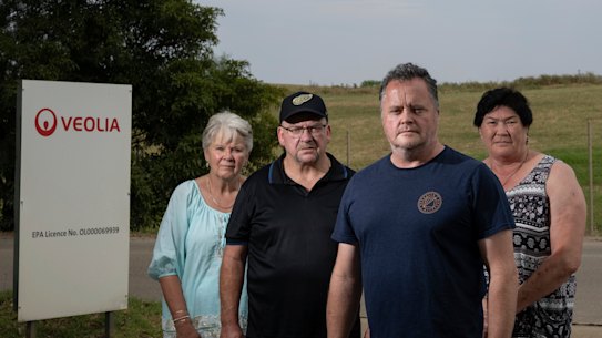 Lynbrook Residents Association committee members (from left) Jan Woodrow, Chris McCoy, Scott Watson and Barbara Slide at the Veolia landfill site in Hampton Park.