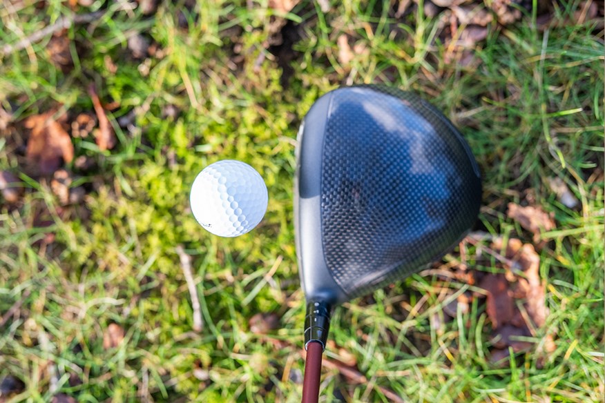 The Callaway Quantum Triple Diamond Max driver crown at address.