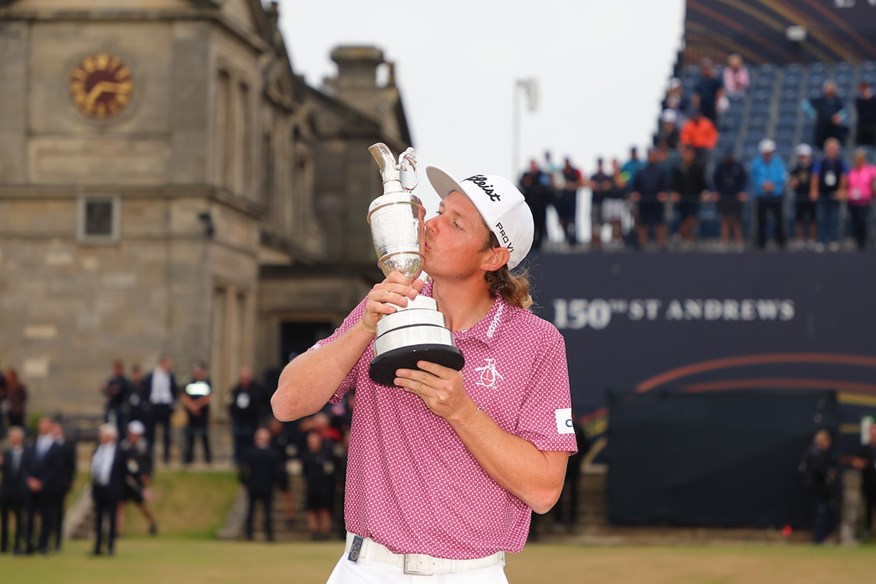 Cam Smith kisses the Claret Jug after winning the 150th Open at St Andrews in 2022.