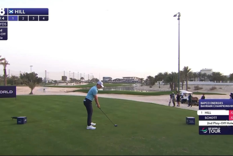 Concession on 2nd playoff hole in DP World Tour’s Bapco Energies Bahrain Championship, featuring a hosel rocket