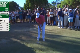 Jon Rahm jars it from 75 yards to tie Bryson DeChambeau on No. 18
