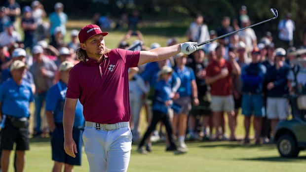 Cameron Smith of Australia reacts on the 17th hole on day four of the Crown Australian Open 2025 at The Royal Melbourne Golf Club on December 07, 2025 in Melbourne, Australia. (Photo by Andy Cheung/Getty Images)