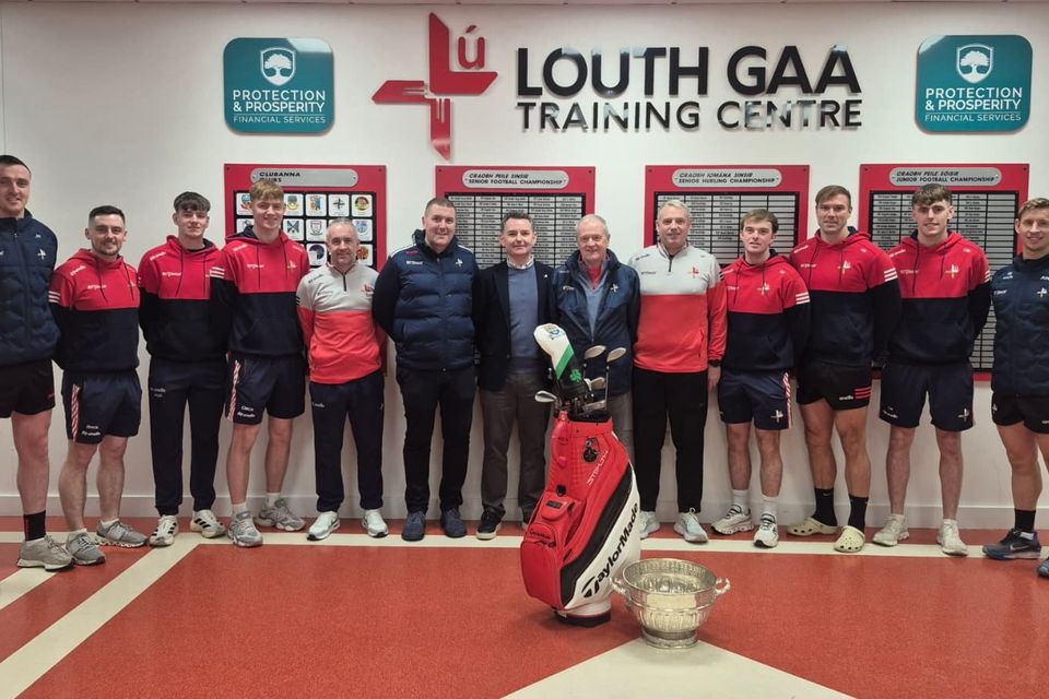 At the announcement of details of the Louth GAA Golf Classic 2026 were, l-r: Tommy Durnin, Ricky McKeown, Pearse Grimes Murphy, Cormac McKeown, Diarmuid Murphy, Alan Fedigan (Organising Committee), Peter Dooley (Heineken 0.0), Sean McClean (Louth GAA Chairperson), Gavin Devlin , Kyle Rafferty, Conor Grimes, Conor Murphy and Anthony Williams.