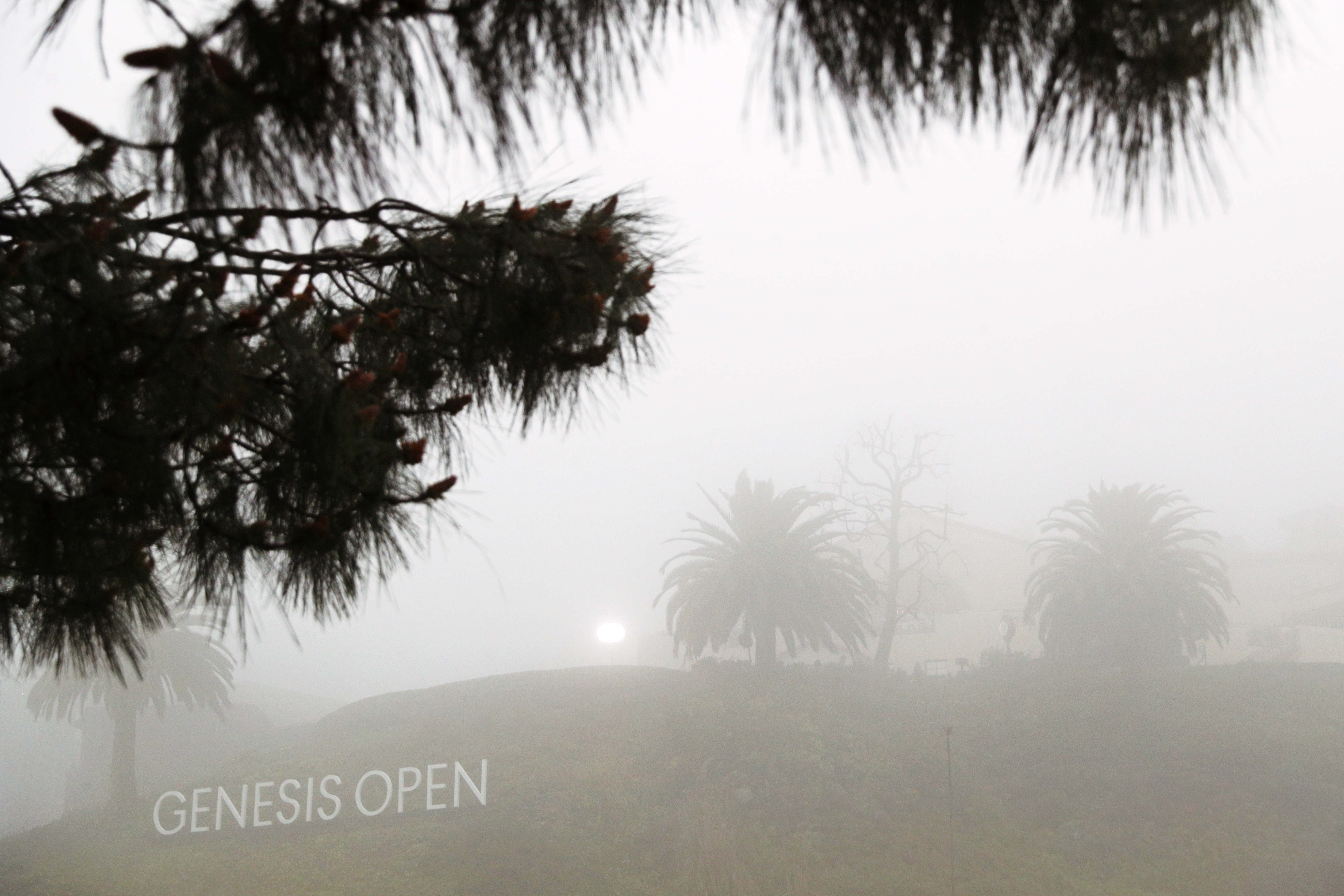A general view of Riviera Country Club during round one of the 2019 Genesis Open when heavy rain led to a seven-hour delay