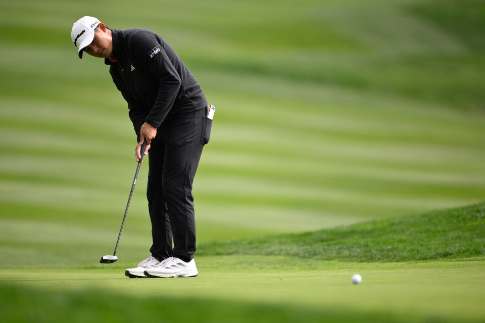 Collin Morikawa of the United States putts on the 15th green during the final round of the AT&T Pebble Beach Pro-Am 2026