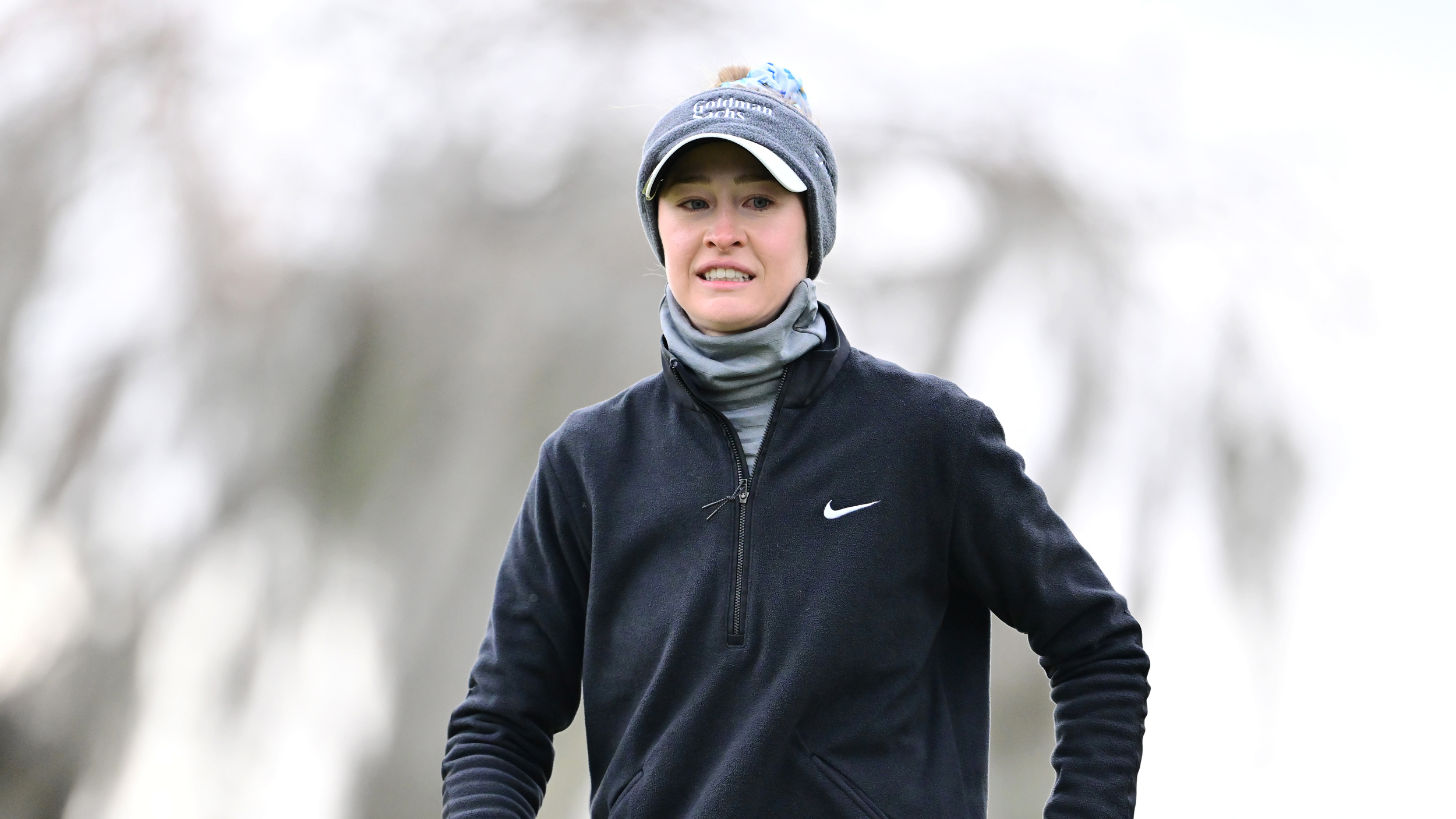 A wrapped-up Nelly Korda makes a face during the third round of the 2026 Hilton Grand Vacations Tournament of Champions