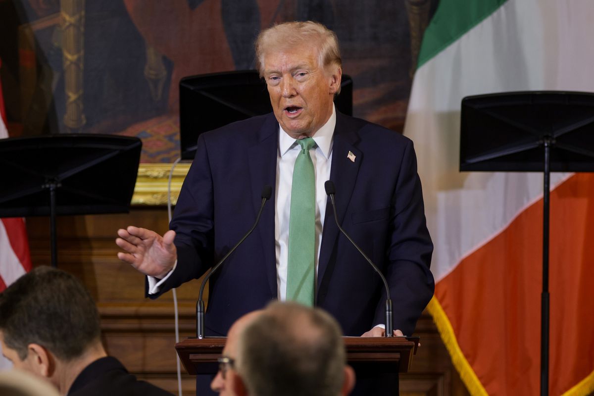 U.S. President Donald Trump speaks during the annual Friends of Ireland Luncheon on St Patrick's Day