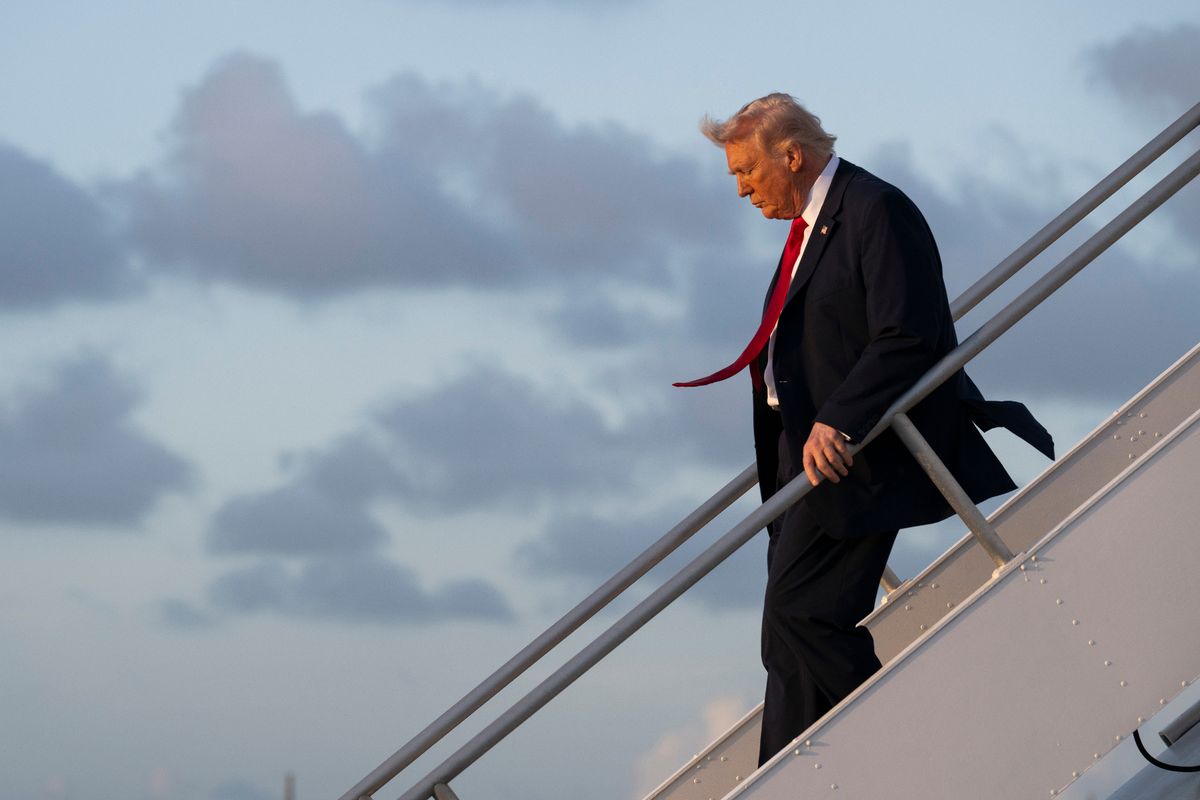 U.S. President Donald Trump arrives at Miami International Airport on March 7, 2026 in Miami, Florida. Trump will attend the first Shield of the Americas summit at his golf club, Trump National Doral Miami, with leaders from Latin American countries