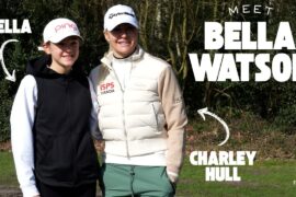 13-year-old Bella Watson plays with hero Charley Hull during Sunningdale Foursomes