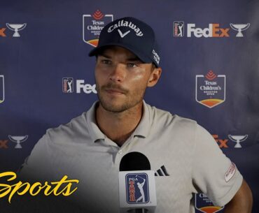 Nicolai Hojgaard gives Gary Woodland his flowers for Houston Open win | Golf on NBC Sports