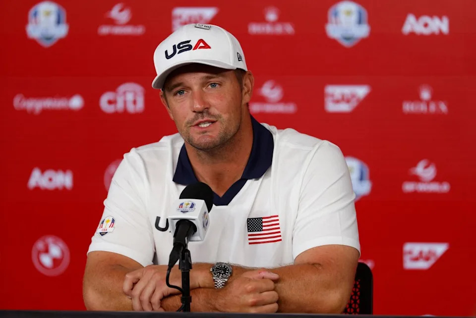 Team USA’s Bryson DeChambeau during the press conference at the Ryder Cup on September 25, 2025. IMAGN IMAGES via Reuters