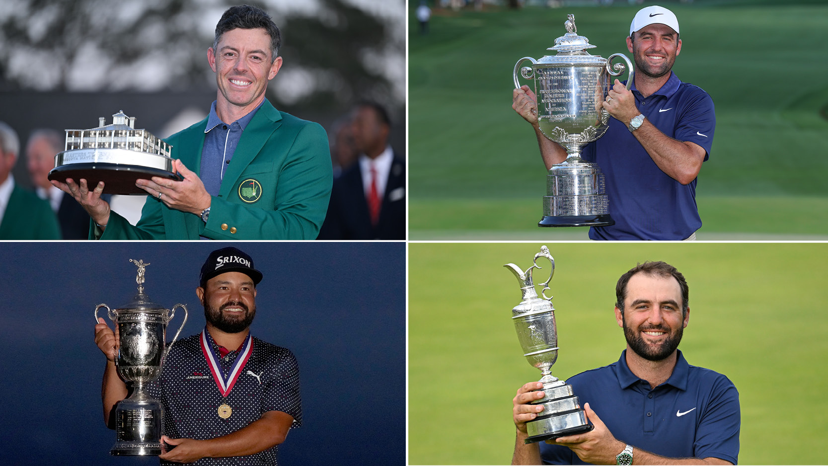 Rory McIlroy, Scottie Scheffler and JJ Spaun hold Major trophies