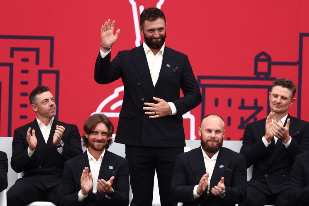 Jon Rahm of Team Europe during the Opening Ceremony of the 2025 Ryder Cup at Bethpage State Park | Source: Maddie Meyer/PGA of America