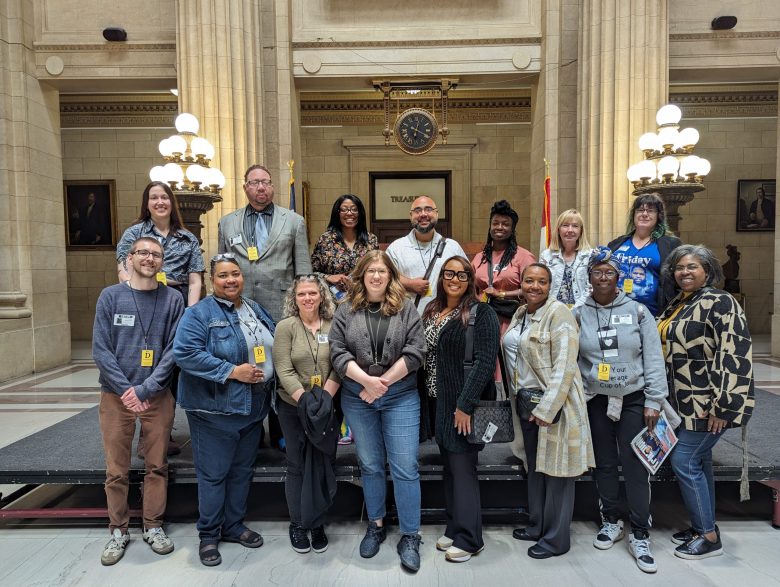 Members of the Cleveland Documenters team at City Hall. Top row: Anastazia Vanisko, Larry Gardner, Andrea Jones, Ronaldo Rodriguez Jr, Regina Samuels, Mary Ellen Huesken, Gennifer Harding-Gosnell. Bottom row: Doug Breehl-Pitorak, Kellie Morris, Laura Redmon, Cleveland City Council Member Rebecca Maurer, Sheena Fain, Jeannine Isom-Barnhill, Jotoya Gray, Angela Rush. Credit: Anastazia Vanisko