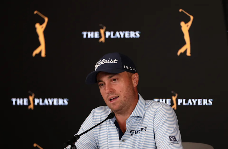 Justin Thomas talks to the media ahead of the 2026 Players Championship at TPC Sawgrass in Ponte Vedra Beach, Florida.