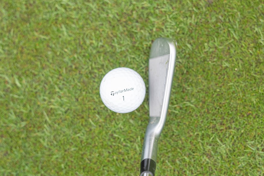 ping i540 playing position look, with golf ball, showing the offset, rounded toe, and ping dna