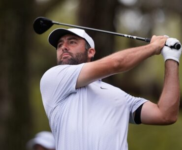 Scheffler struggles off the tee and spends time in the rain at Players