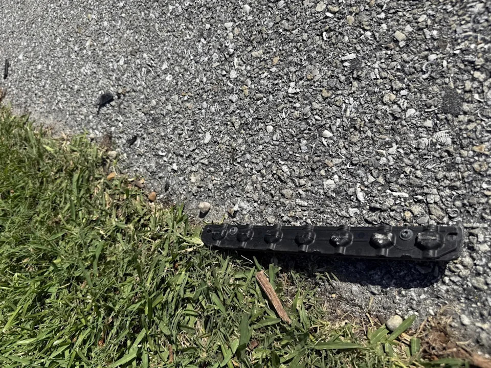 Skidmarks and debris show where Woods crashed his vehicle on Friday. Shabba / BACKGRID