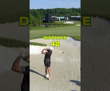 Cam with the casual 7 wood out of the bunker and over the pond 😤