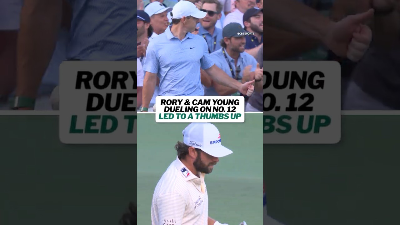 All respect between Rory & Cam Young after incredible tee shots on No. 12 #masters