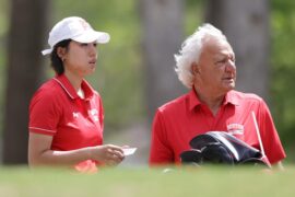 Annika Manjunath drives the ball at the Rutgers Invitational