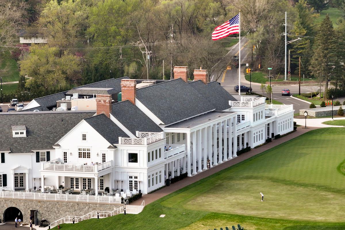 A view from the veranda of the Oakland Hills County Club's new clubhouse on Monday, April 27, 2026.
