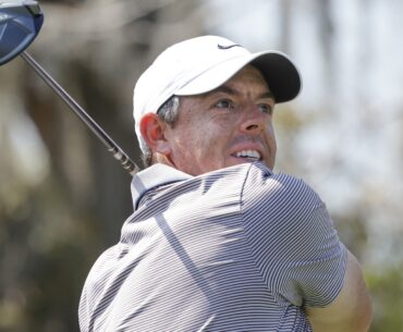 Mar 8, 2025; Orlando, Florida, USA; Rory McIlroy plays his shot from the third tee during the third round of the Arnold Palmer Invitational golf tournament at Bay Hill.