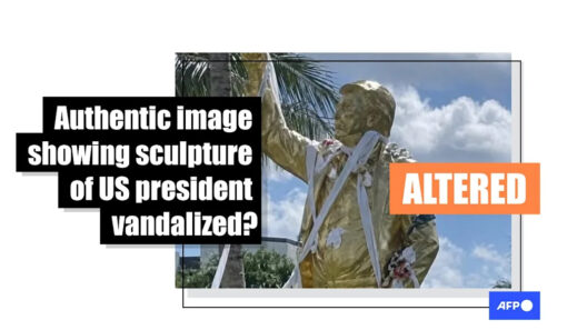 Image showing golden Trump statue defaced is altered