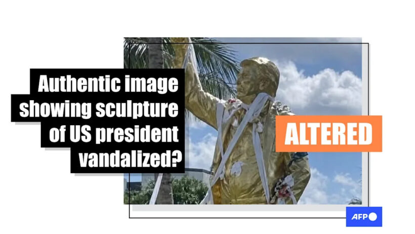 Image showing golden Trump statue defaced is altered