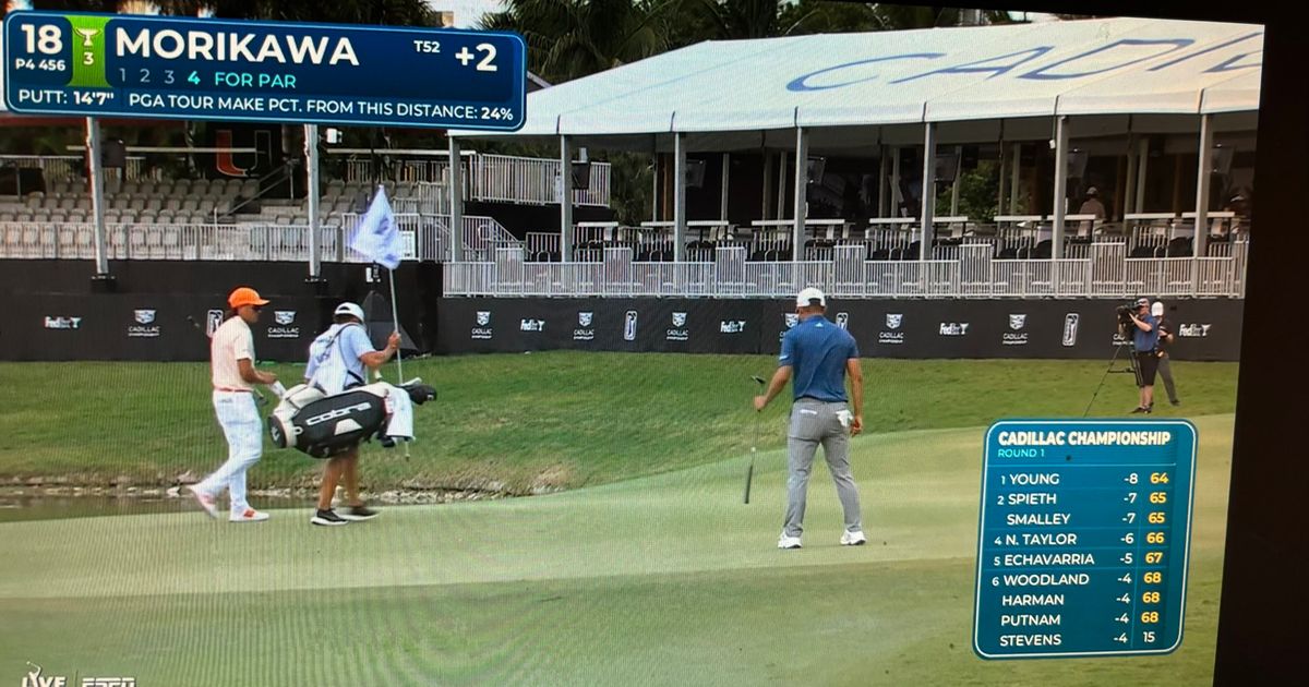 The grandstand at the 18th hole in Doral was visibly empty