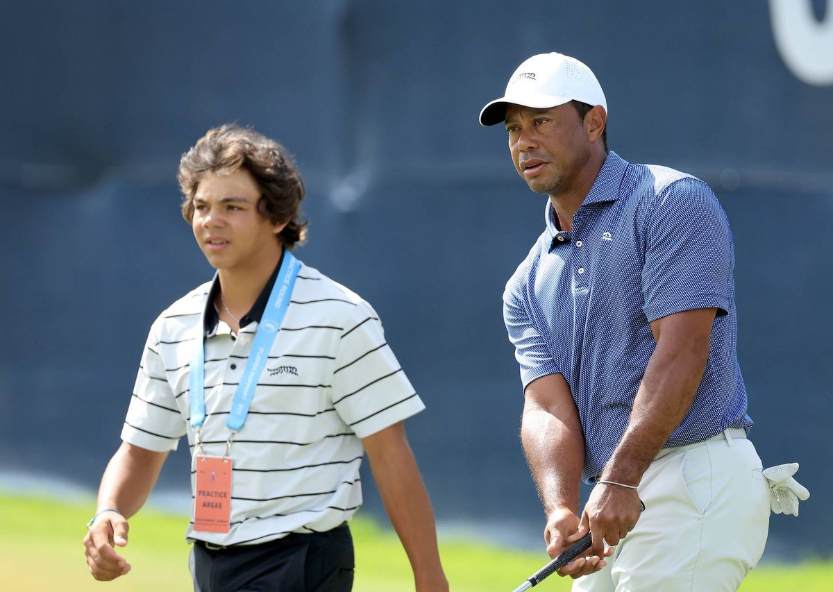 Charlie Woods with Tiger Woods in 2024