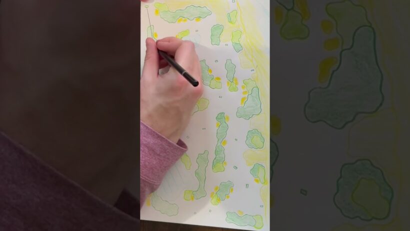 Drawing a Custom Coastal Golf Course by Hand 🖊️ Full Reveal Part 4/4  #shorts #drawing #golfcourse