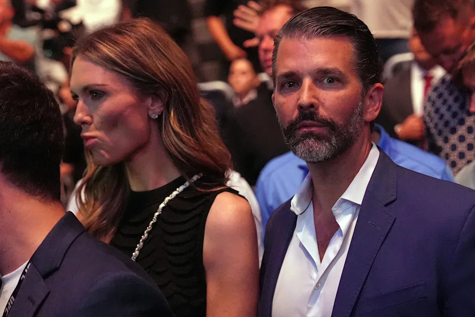 Donald Trump Jr. and Bettina Anderson attend UFC 327 at Kaseya Center in Miami, Florida, U.S., April 11, 2026. / Julia Demaree Nikhinson / via REUTERS