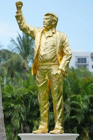 Golden Donald Trump statue.Credit: Ben Jared/PGA TOUR via Getty